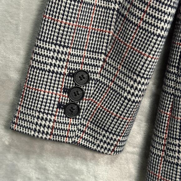 Talbots Aberdeen Blazer Womens 16 White Black Plaid Knit Stretch Lined 2 Button - Picture 5 of 11